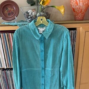 PRICE DROP: NWT CO & EDDY “CUT OUT”, luxurious TURQUOISE SUEDE SHIRT, MEDIUM